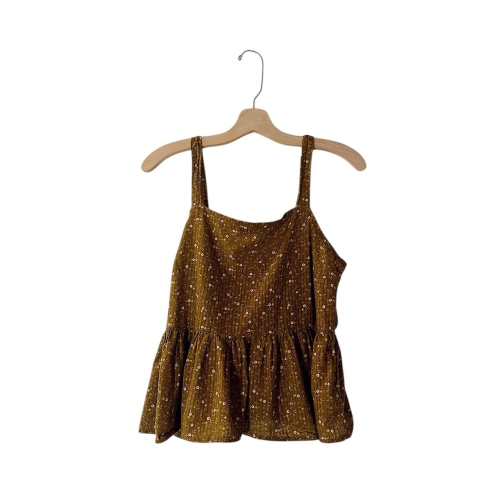 Madewell Mustard Floral Ruffle Hem Tank